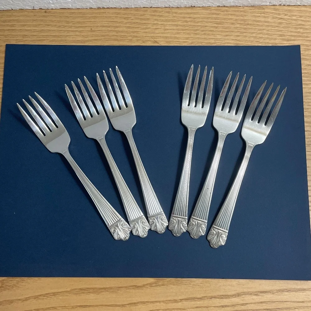 6 Lady Esther Silverplate Flatware Queen Esther by Lunt Dessert Salad Forks 1935